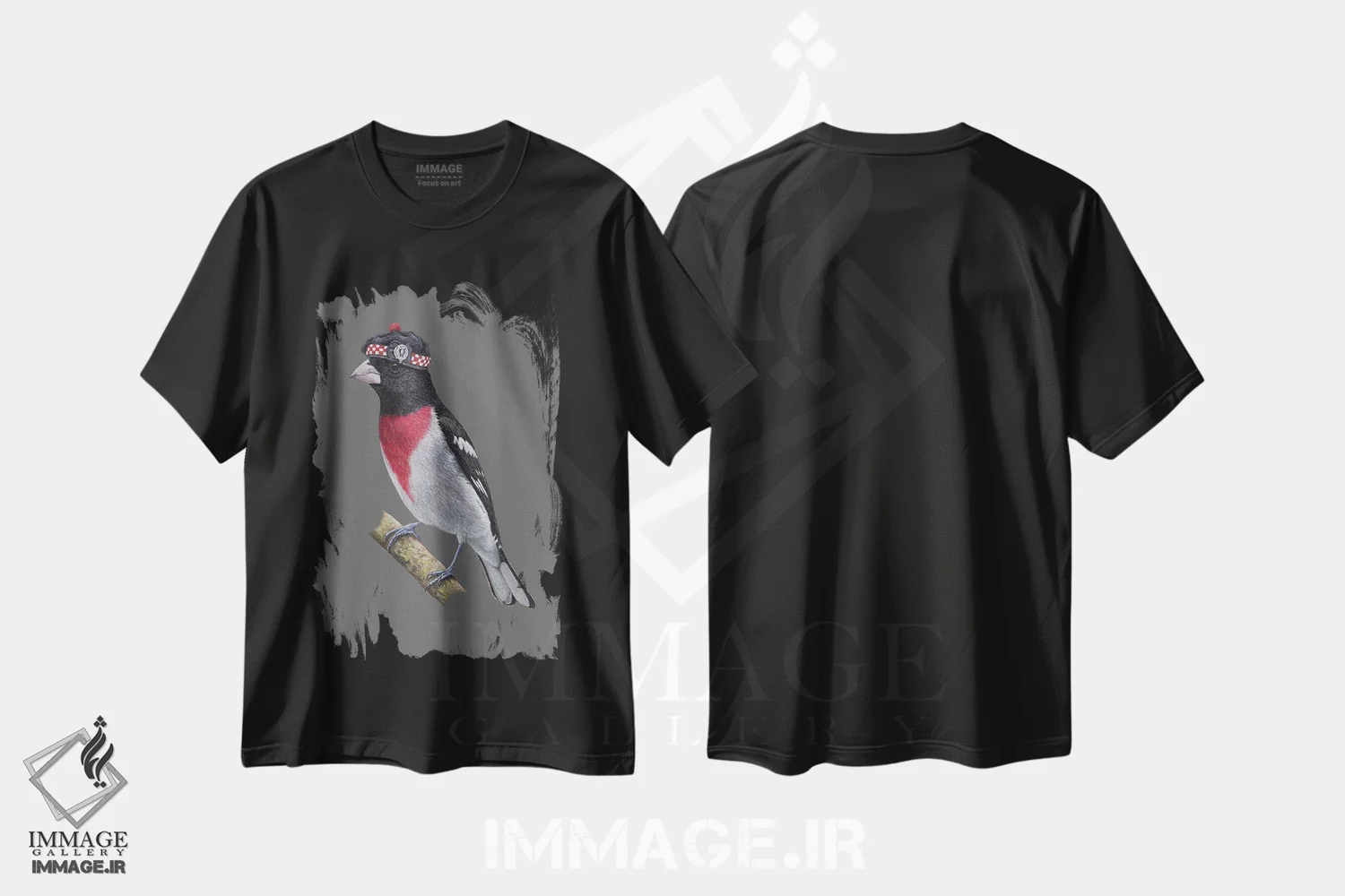 تیشرت مشکی طرح دار – تیشرت هنری ,گروس بیک سینه گل سرخی اثر میخائیل ودرنیکوف فروشگاه ایماژ