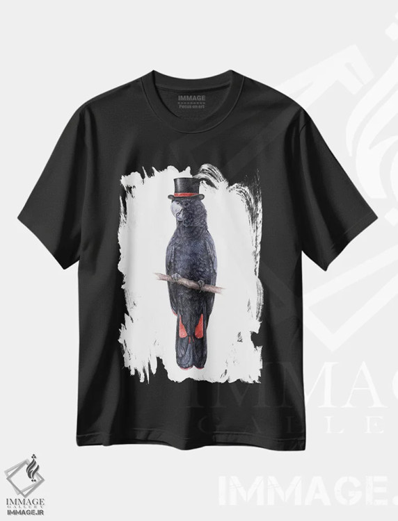 تیشرت مشکی طرح دار – تیشرت اسپرت ,کاکاتو سیاه دم قرمز اثر میخائیل ودرنیکوف immage.ir