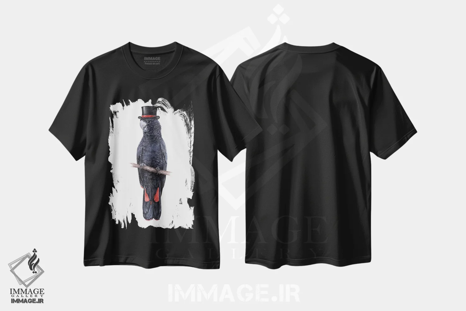 تیشرت مشکی طرح دار – تیشرت اسپرت ,کاکاتو سیاه دم قرمز اثر میخائیل ودرنیکوف immage.ir