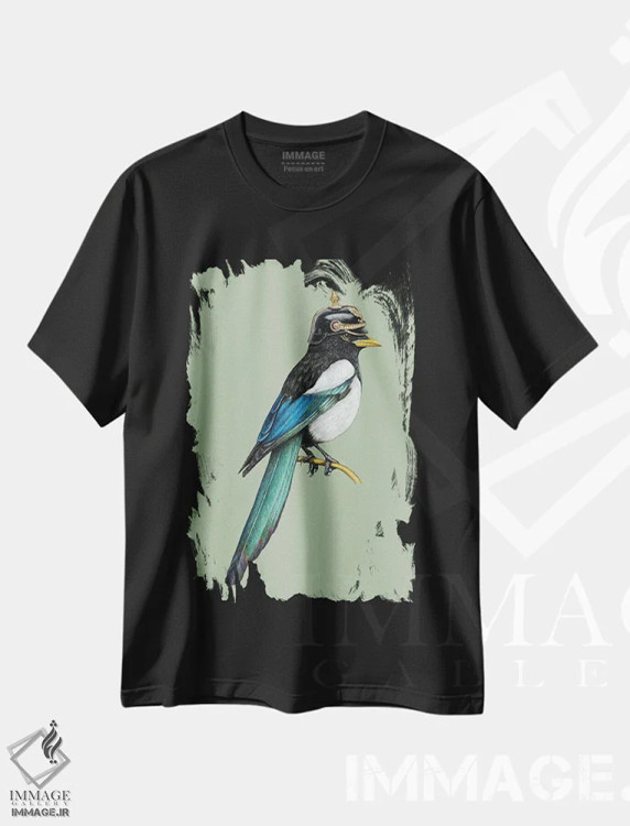 تیشرت مشکی طرح دار – تیشرت هنری ,ماکیای منقارش زرد اثر میخائیل ودرنیکوف فروشگاه ایماژ