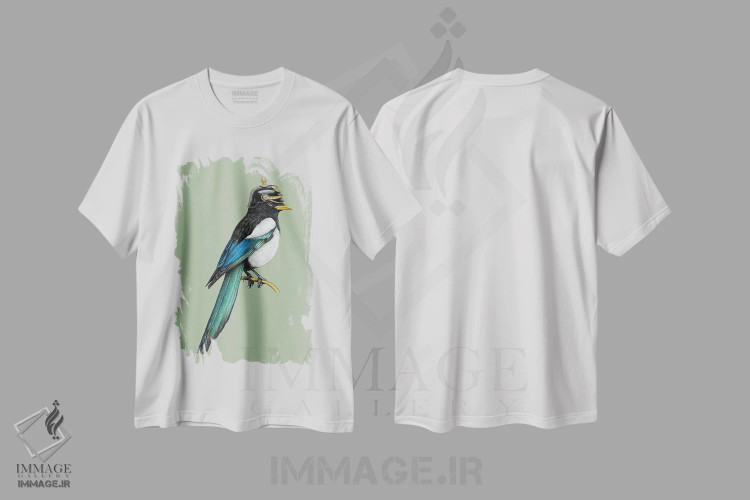 تیشرت سفید طرح دار – تیشرت هنری ,ماکیای منقارش زرد اثر میخائیل ودرنیکوف immage.ir