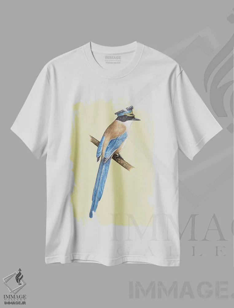 تیشرت سفید طرح دار – تیشرت هنری ,ماکیای بال آبی اثر میخائیل ودرنیکوف فروشگاه ایماژ