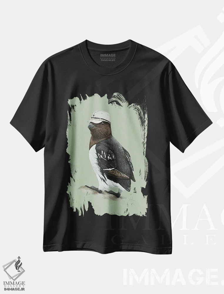 تیشرت مشکی طرح دار – تیشرت حیوانات ,آوک کوچک اثر میخائیل ودرنیکوف فروشگاه ایماژ