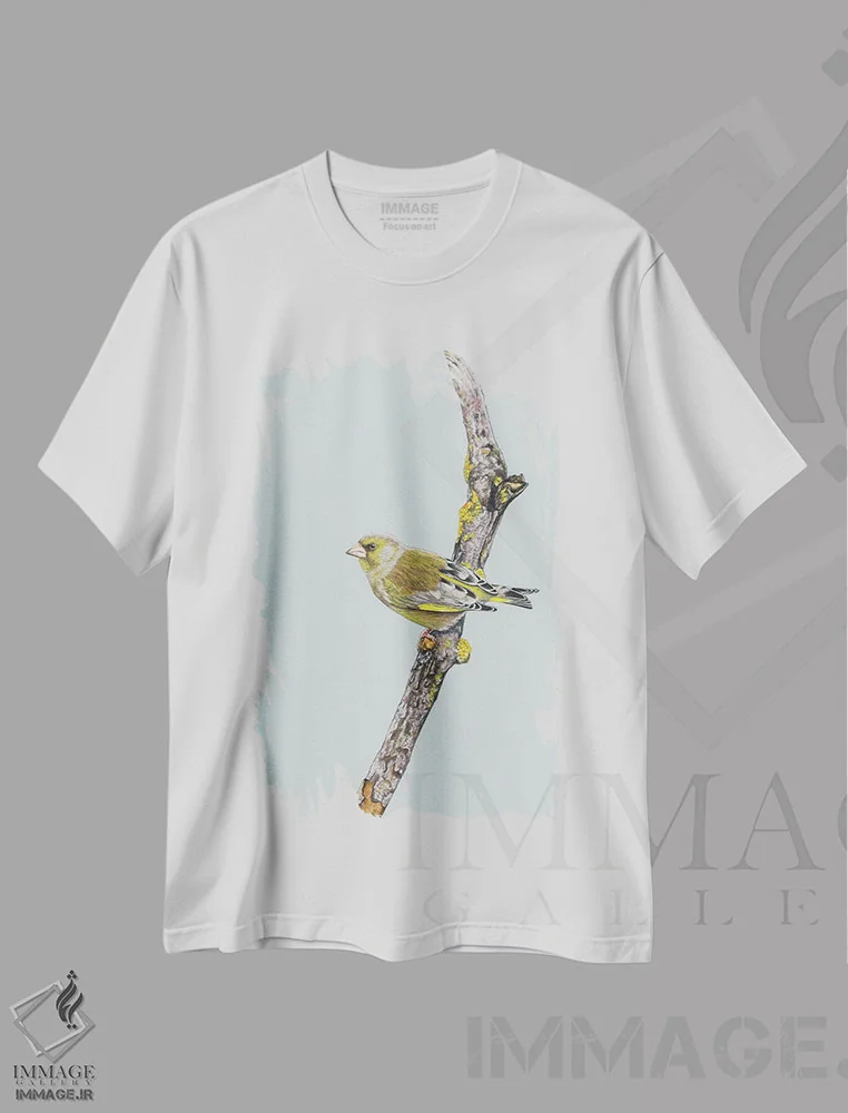 تیشرت سفید طرح دار – تیشرت هنری طبیعت ,سبزمرغ اثر میخائیل ودرنیکوف فروشگاه ایماژ