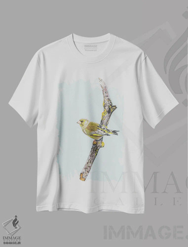 تیشرت سفید طرح دار – تیشرت هنری طبیعت ,سبزمرغ اثر میخائیل ودرنیکوف فروشگاه ایماژ