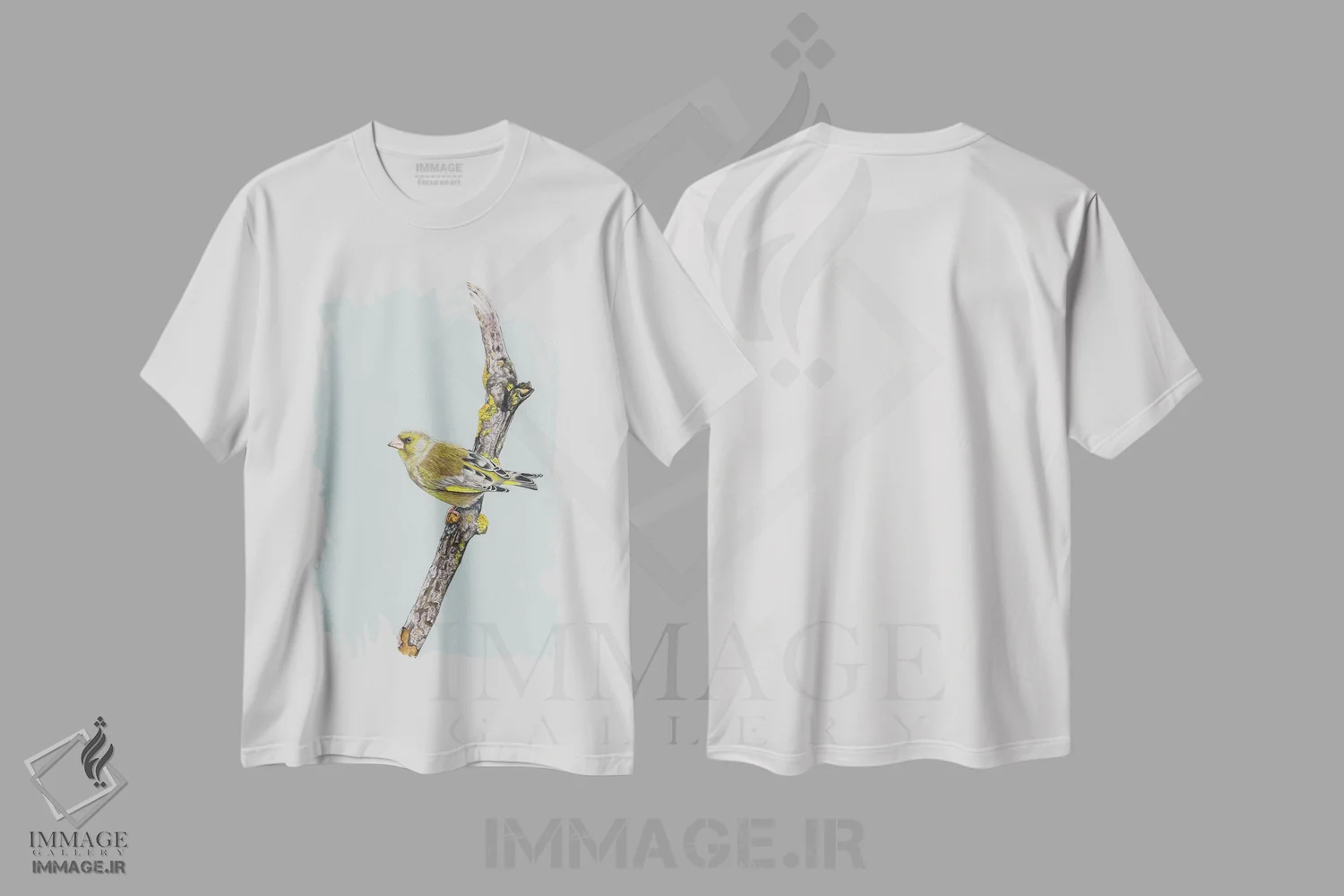 تیشرت سفید طرح دار – تیشرت هنری طبیعت ,سبزمرغ اثر میخائیل ودرنیکوف فروشگاه ایماژ