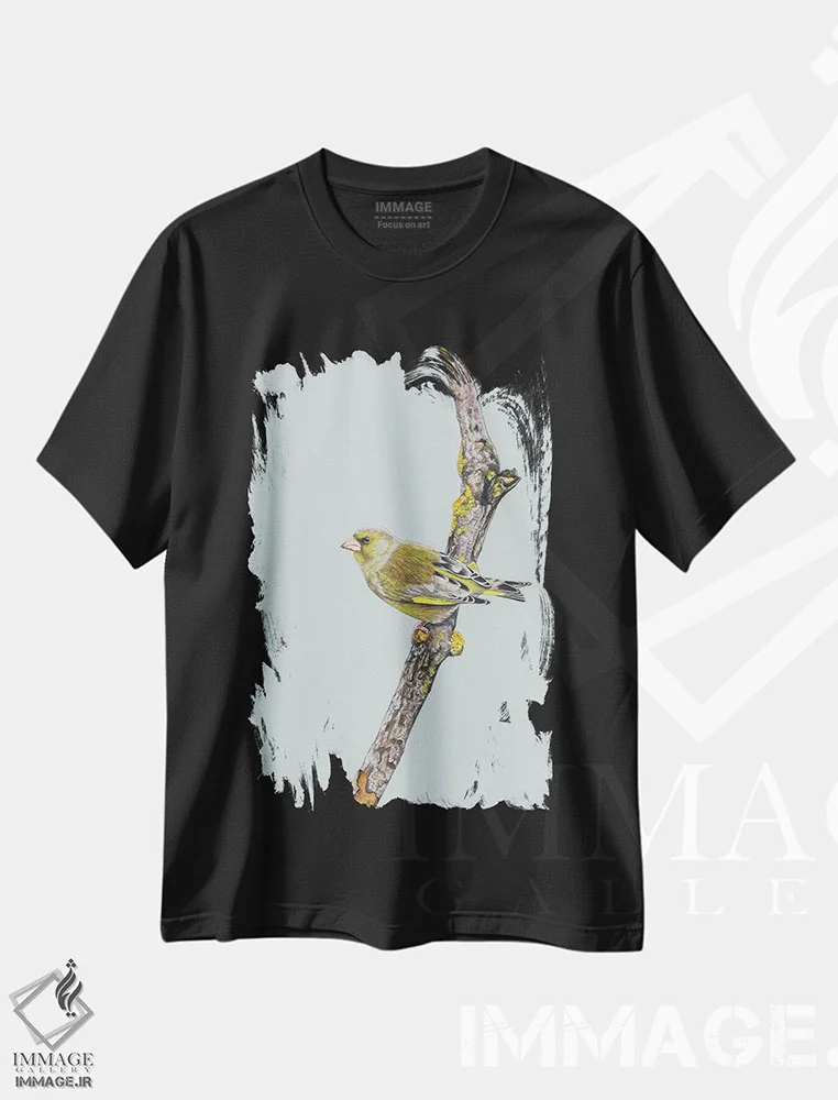 تیشرت مشکی طرح دار – تیشرت هنری طبیعت ,سبزمرغ اثر میخائیل ودرنیکوف immage.ir