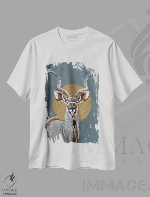 تیشرت سفید طرح دار – تیشرت حیوانات ,کودوی بزرگ اثر میخائیل ودرنیکوف immage.ir
