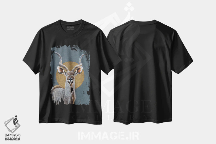 تیشرت مشکی طرح دار – تیشرت حیوانات ,کودوی بزرگ اثر میخائیل ودرنیکوف فروشگاه ایماژ