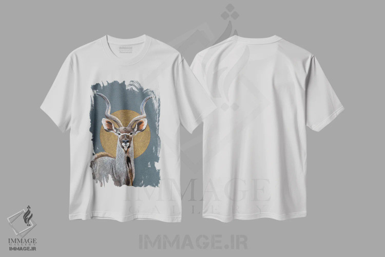 تیشرت سفید طرح دار – تیشرت حیوانات ,کودوی بزرگ اثر میخائیل ودرنیکوف immage.ir