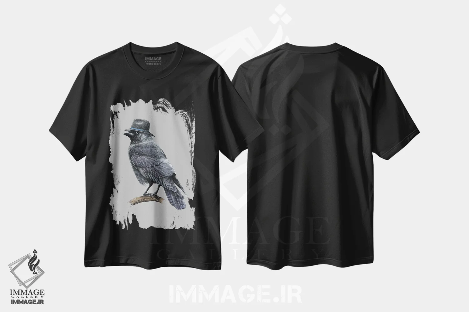 تیشرت مشکی طرح دار – تیشرت هنری مینیمال ,کلاغ کوچک اثر میخائیل ودرنیکوف immage.ir