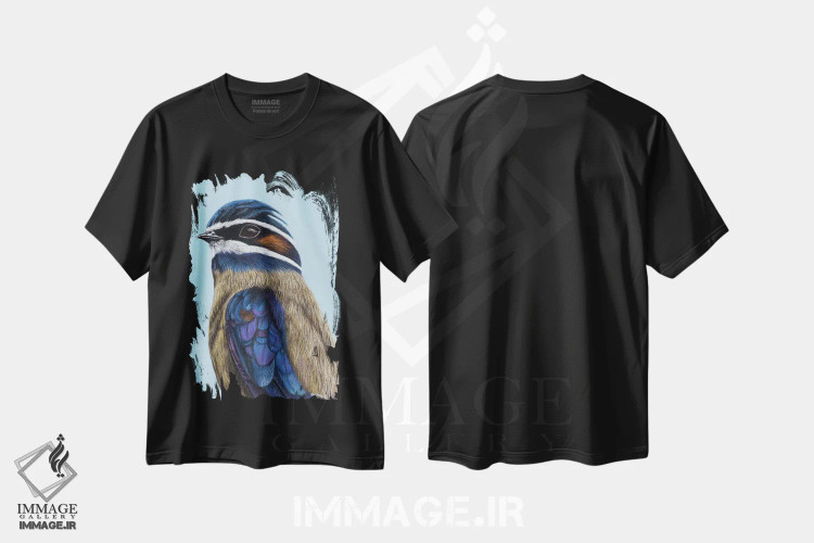 تیشرت مشکی طرح دار – تیشرت طبیعت دوست ,سریع پرواز درختی سیبیل دار اثر میخائیل ودرنیکوف فروشگاه ایماژ