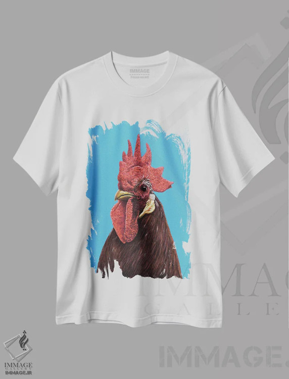 تیشرت سفید طرح دار – تیشرت حیوانات ,خروس اثر میخائیل ودرنیکوف فروشگاه ایماژ