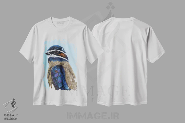 تیشرت سفید طرح دار – تیشرت طبیعت دوست ,سریع پرواز درختی سیبیل دار اثر میخائیل ودرنیکوف immage.ir