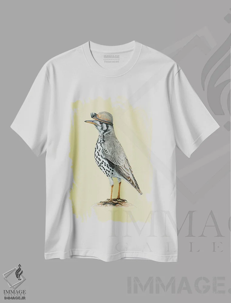 تیشرت سفید طرح دار – تیشرت هنری ,سینه سرخ زمینی اثر میخائیل ودرنیکوف فروشگاه ایماژ