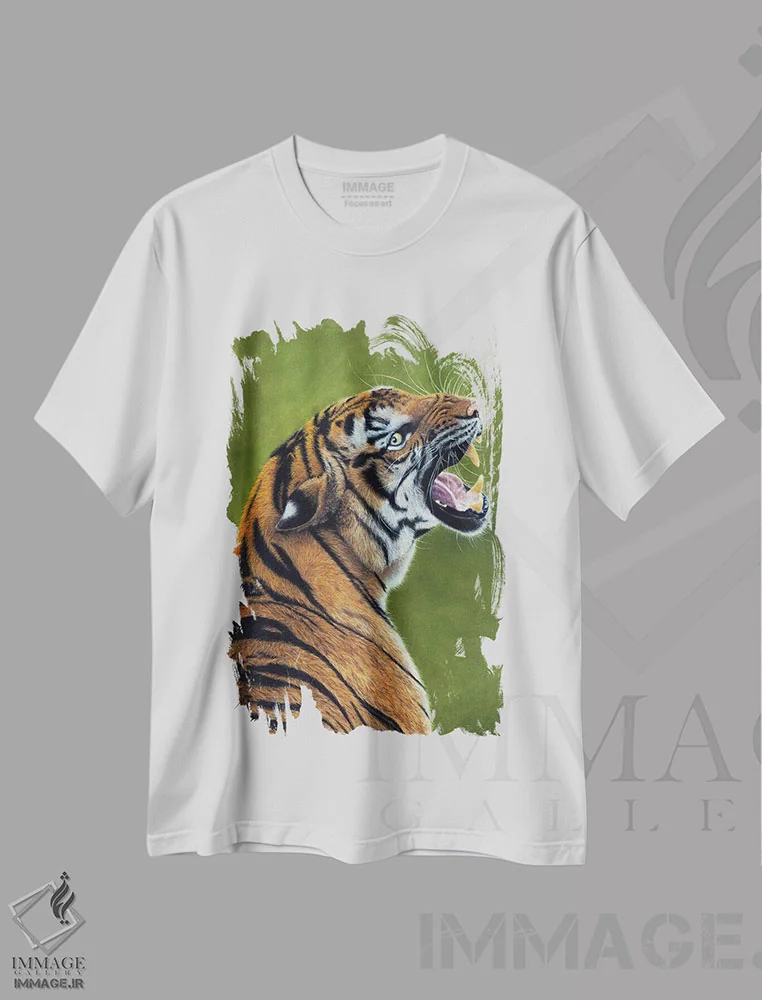 تیشرت سفید طرح دار – تیشرت حیوانات ,ببر اثر میخائیل ودرنیکوف immage.ir