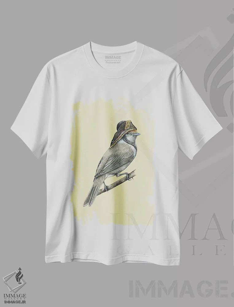 تیشرت سفید طرح دار – تیشرت هنری ,کلاه سیاه اوراسیایی اثر میخائیل ودرنیکوف immage.ir