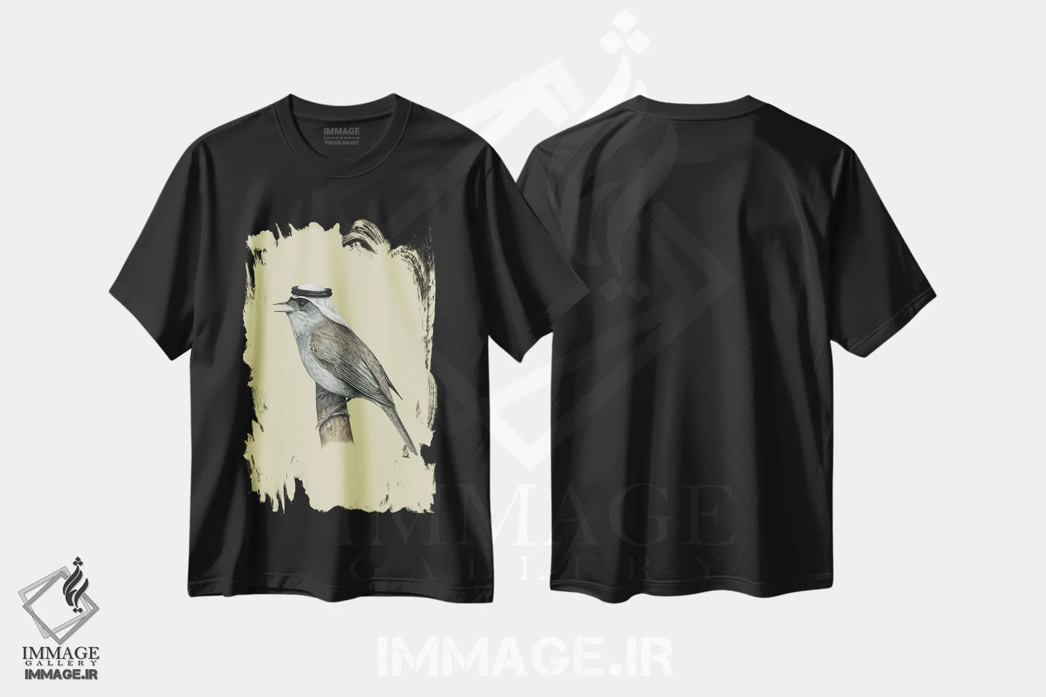 تیشرت مشکی طرح دار – تیشرت طبیعت ,کلاه سیاه اوراسیایی اثر میخائیل ودرنیکوف immage.ir