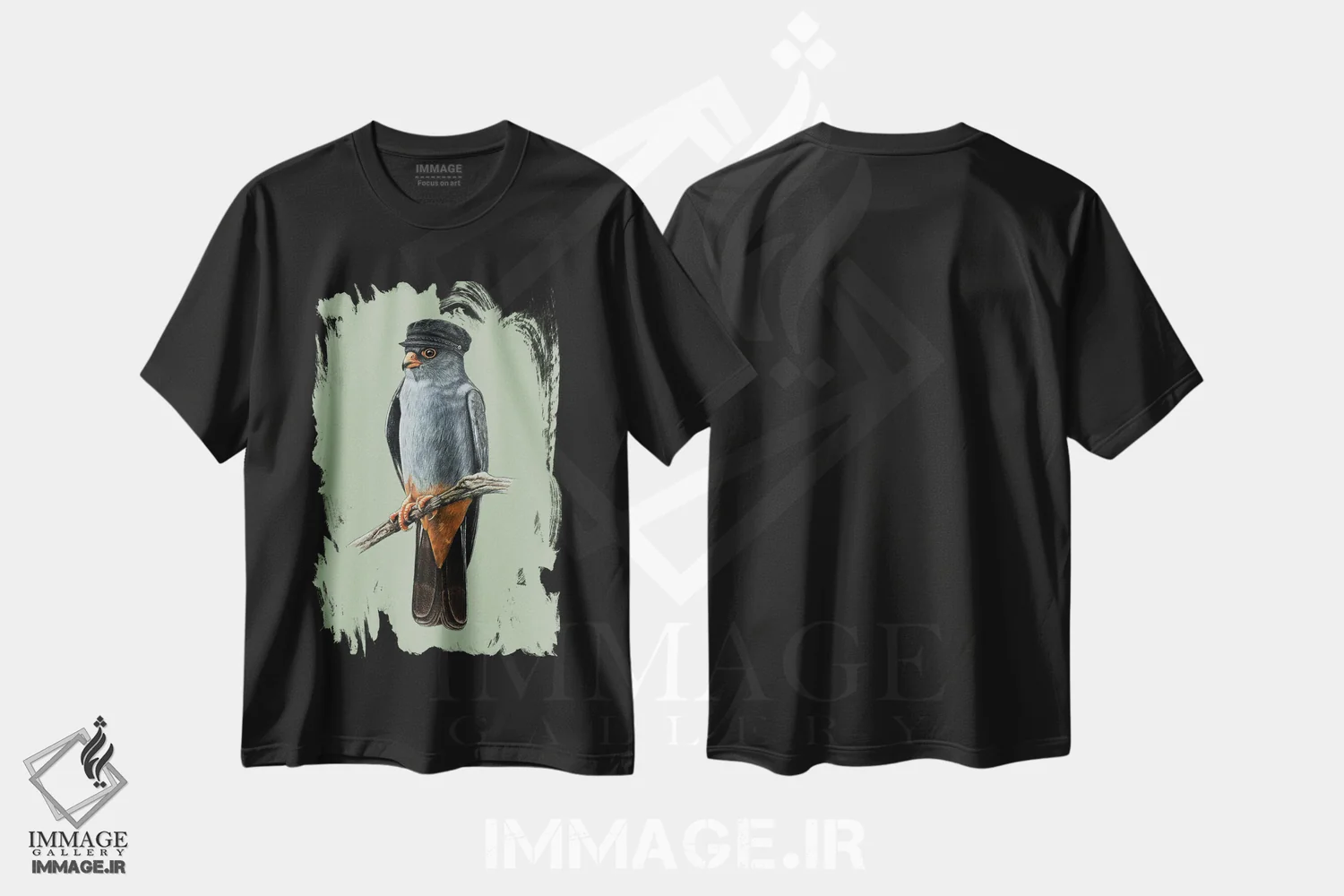 تیشرت مشکی طرح دار – تیشرت حیوانات ,شاهین پا قرمز اثر میخائیل ودرنیکوف فروشگاه ایماژ
