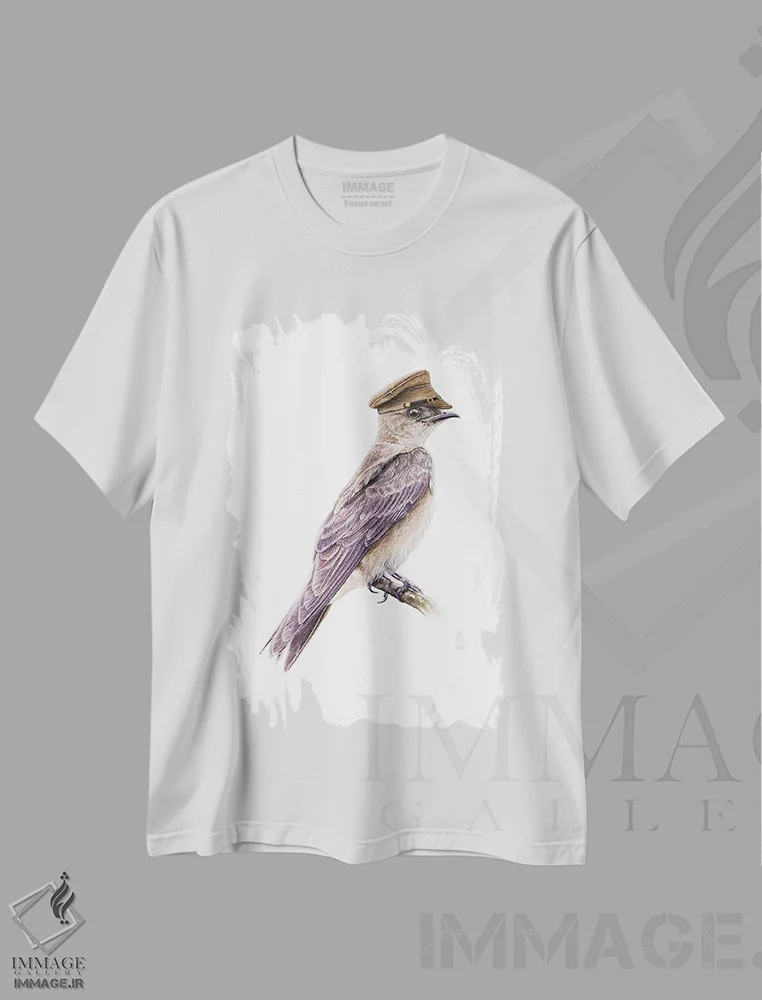 تیشرت سفید طرح دار – تیشرت طبیعت ,مارتین سینه قهوه ای اثر میخائیل ودرنیکوف فروشگاه ایماژ