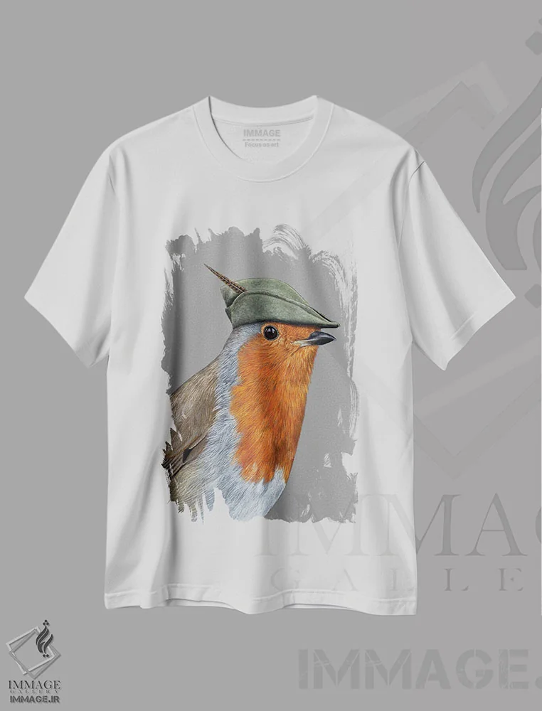 تیشرت سفید طرح دار – تیشرت طنز هنری ,رابین هود اثر میخائیل ودرنیکوف immage.ir