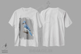 تیشرت سفید طرح دار – تیشرت هنری ,"مرغ زنگی آبی" اثر میخائیل ودرنیکوف فروشگاه ایماژ