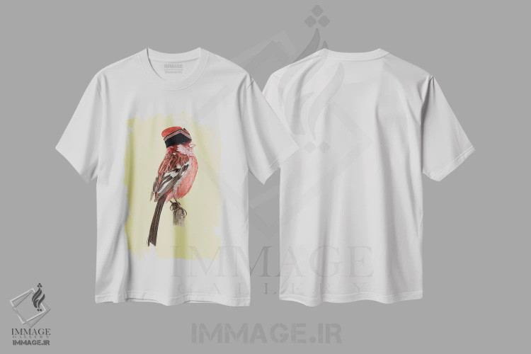 تیشرت سفید طرح دار – تیشرت پرنده ,"مرغ سرخ دم دراز سیبری" اثر میخائیل ودرنیکوف فروشگاه ایماژ