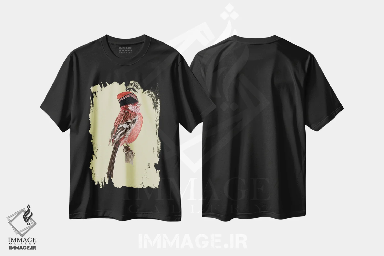 تیشرت مشکی طرح دار – تیشرت پرنده ,"مرغ سرخ دم دراز سیبری" اثر میخائیل ودرنیکوف immage.ir