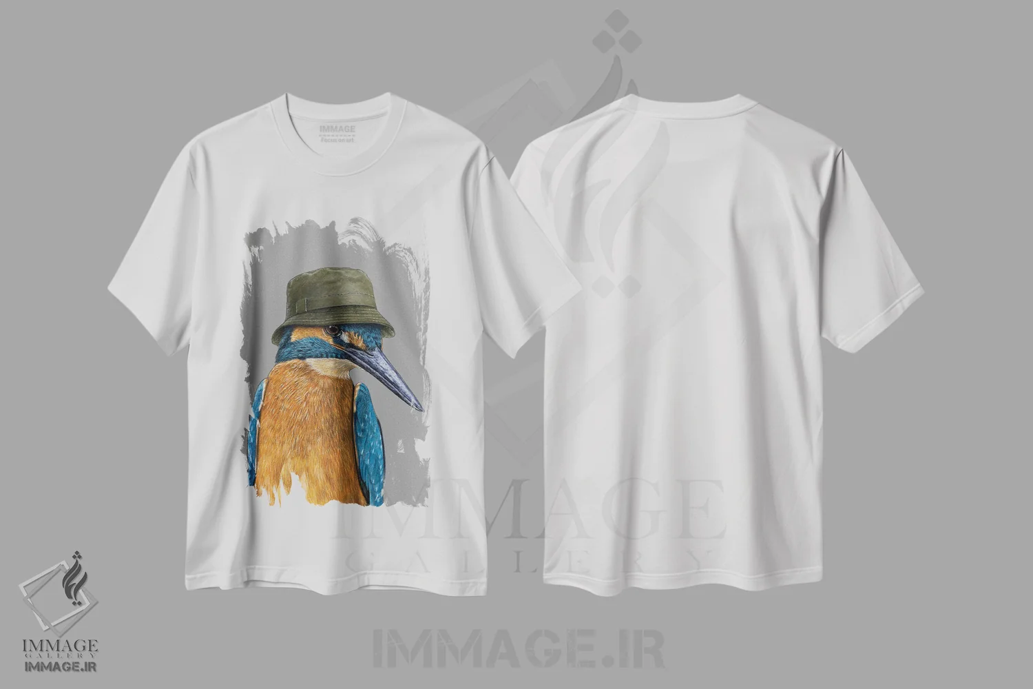 تیشرت سفید طرح دار – تیشرت پرنده ,"مرغ ماهی خوار معمولی " اثر میخائیل ودرنیکوف فروشگاه ایماژ