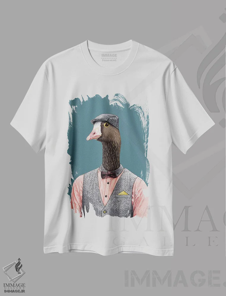 تیشرت سفید طرح دار – تیشرت حیوانات ,"غاز کوچک پیشانی سفید" اثر میخائیل ودرنیکوف فروشگاه ایماژ