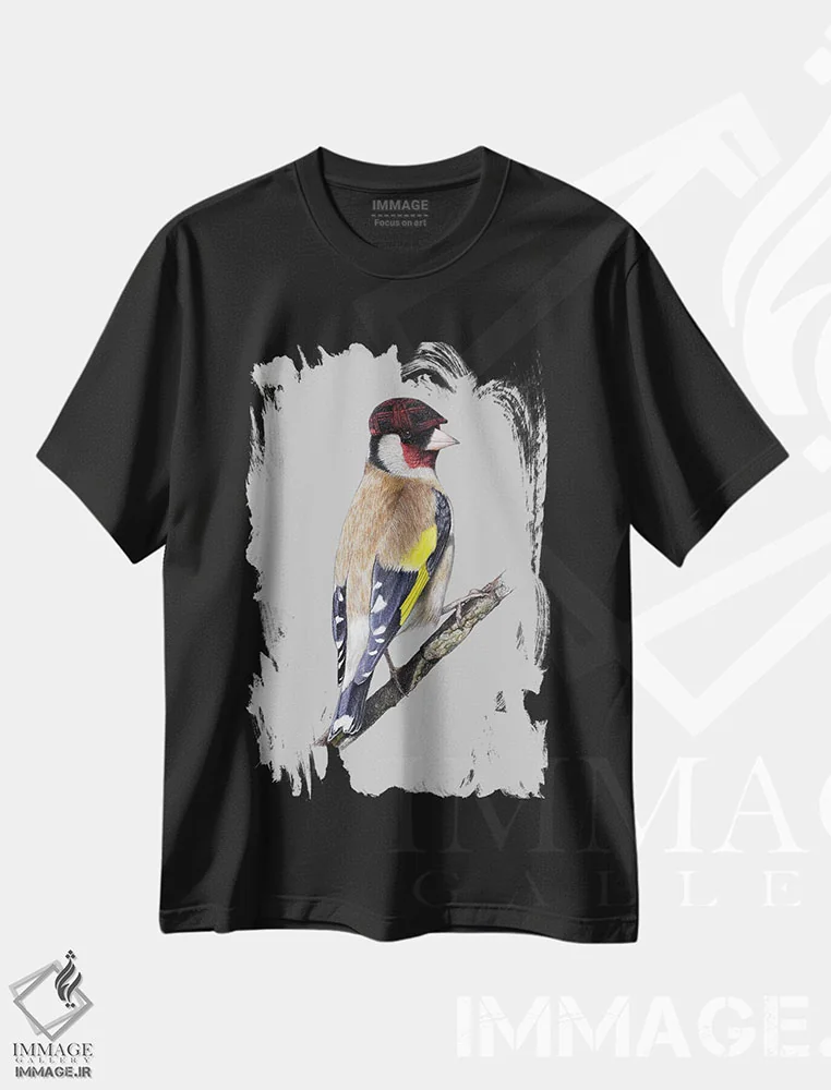 تیشرت مشکی طرح دار – تیشرت حیوانات ,"سهره طلایی اروپایی" اثر میخائیل ودرنیکوف فروشگاه ایماژ