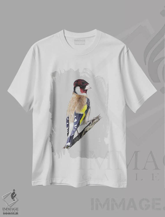 تیشرت سفید طرح دار – تیشرت حیوانات ,"سهره طلایی اروپایی" اثر میخائیل ودرنیکوف immage.ir