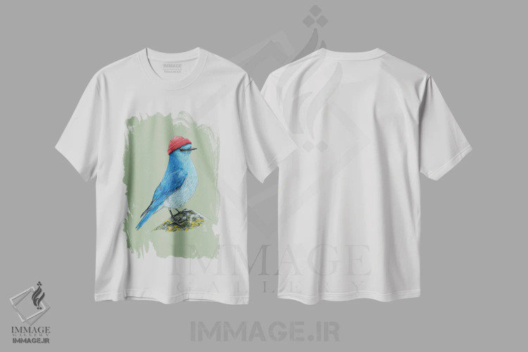 تیشرت سفید طرح دار – تیشرت حیوانات ,"مرغ آبی کوهستانی" اثر میخائیل ودرنیکوف فروشگاه ایماژ