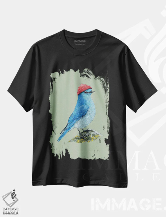 تیشرت مشکی طرح دار – تیشرت حیوانات ,"مرغ آبی کوهستانی" اثر میخائیل ودرنیکوف immage.ir