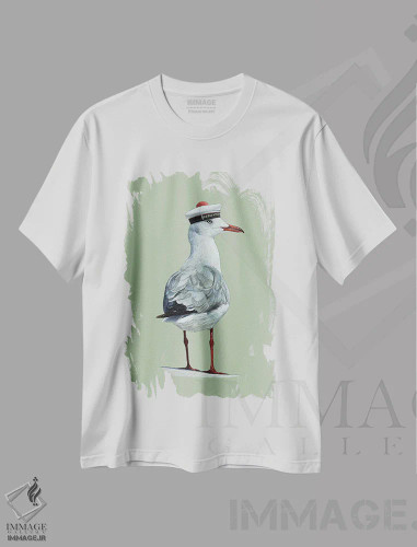 تیشرت سفید طرح دار – تیشرت هنری ,"مرغ دریایی سرخاکستری" اثر میخائیل ودرنیکوف فروشگاه ایماژ