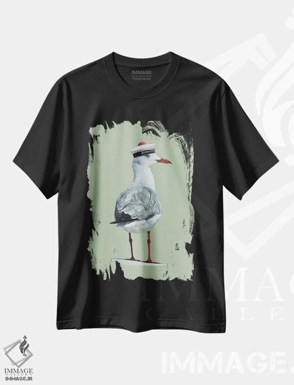 تیشرت مشکی طرح دار – تیشرت هنری ,"مرغ دریایی سرخاکستری" اثر میخائیل ودرنیکوف immage.ir