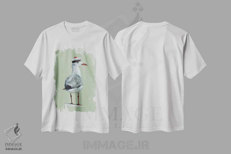 تیشرت سفید طرح دار – تیشرت هنری ,"مرغ دریایی سرخاکستری" اثر میخائیل ودرنیکوف فروشگاه ایماژ