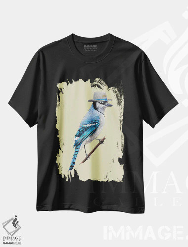 تیشرت مشکی طرح دار – تیشرت هنری ,"مرغ زنگی آبی " اثر میخائیل ودرنیکوف فروشگاه ایماژ