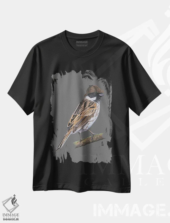 تیشرت مشکی طرح دار – تیشرت طبیعت ,"ساسک نی زار معمولی" اثر میخائیل ودرنیکوف immage.ir