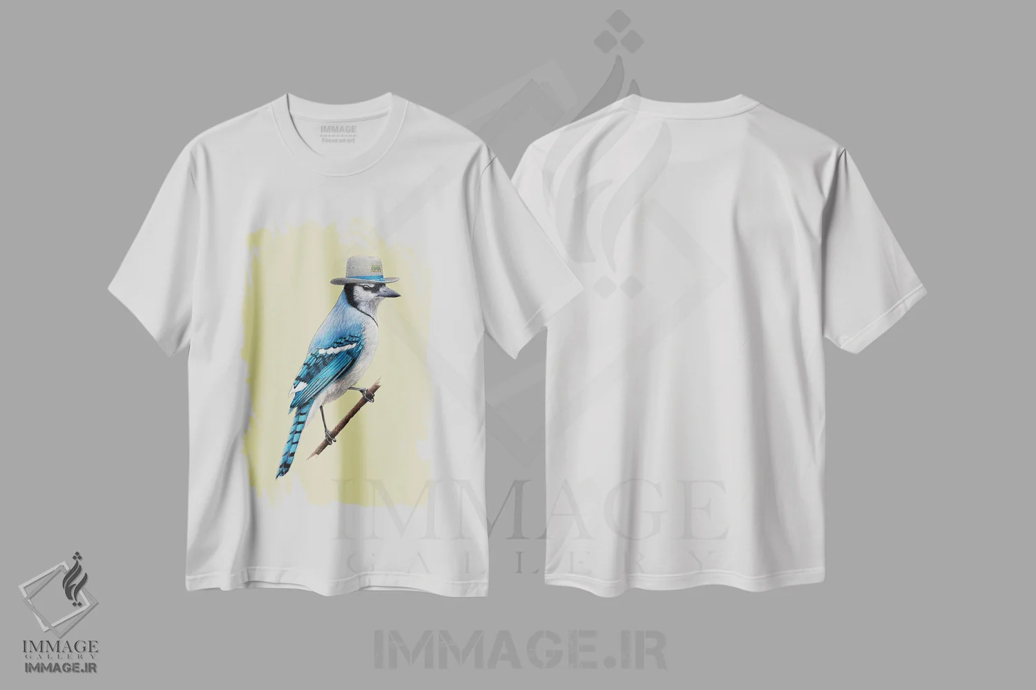 تیشرت سفید طرح دار – تیشرت هنری ,"مرغ زنگی آبی " اثر میخائیل ودرنیکوف immage.ir