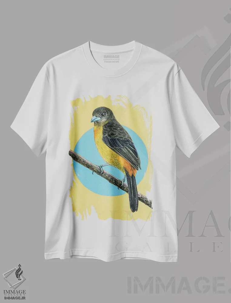 تیشرت سفید طرح دار – تیشرت پرندگان ,"تانگر با پشت شعله ور" اثر میخائیل ودرنیکوف فروشگاه ایماژ
