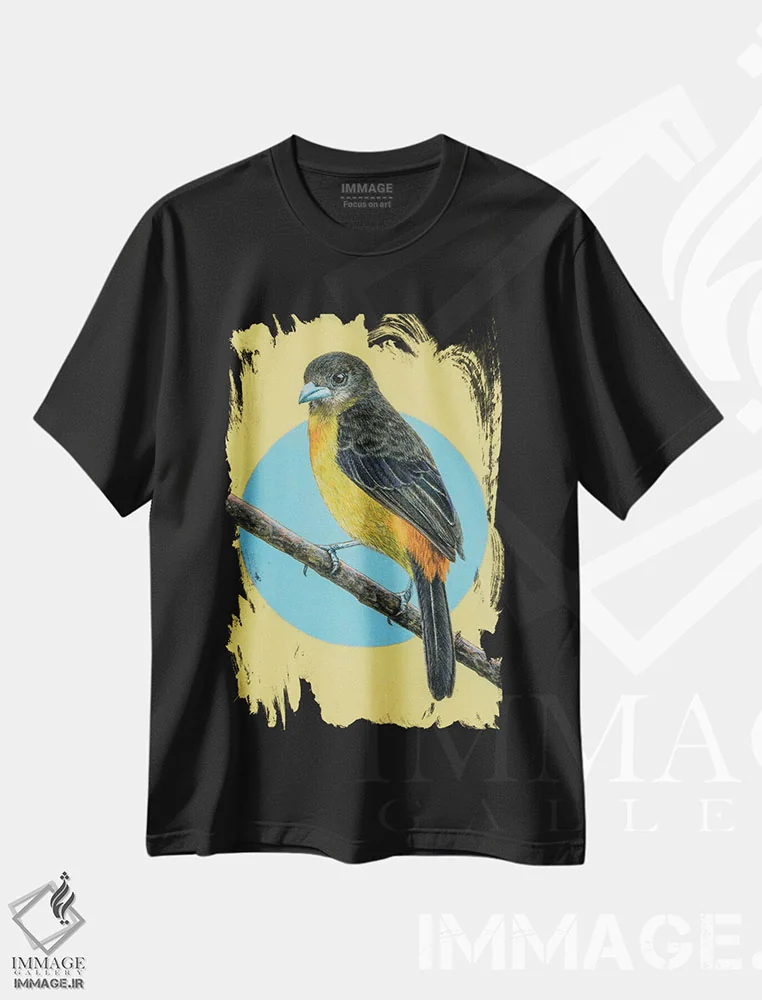 تیشرت مشکی طرح دار – تیشرت پرندگان ,"تانگر با پشت شعله ور" اثر میخائیل ودرنیکوف immage.ir