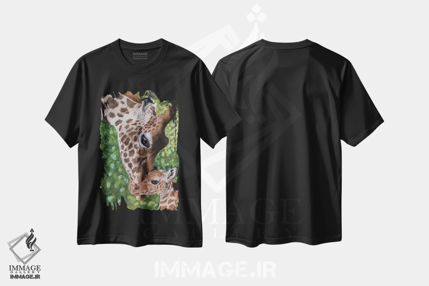 تیشرت مشکی طرح دار – تیشرت حیوانات ,"زرافه ها" اثر میخائیل ودرنیکوف immage.ir