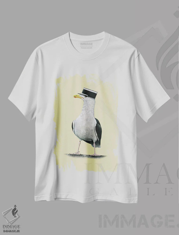 تیشرت سفید طرح دار – تیشرت طبیعت ,"مرغ دریایی پشت سیاه بزرگ" اثر میخائیل ودرنیکوف immage.ir