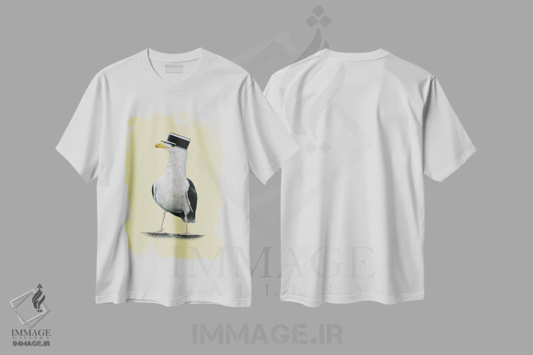 تیشرت سفید طرح دار – تیشرت طبیعت ,"مرغ دریایی پشت سیاه بزرگ" اثر میخائیل ودرنیکوف immage.ir