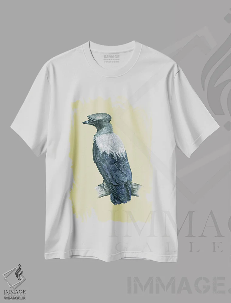 تیشرت سفید طرح دار – تیشرت هنری ,"کلاغ کلاه دار" اثر میخائیل ودرنیکوف فروشگاه ایماژ