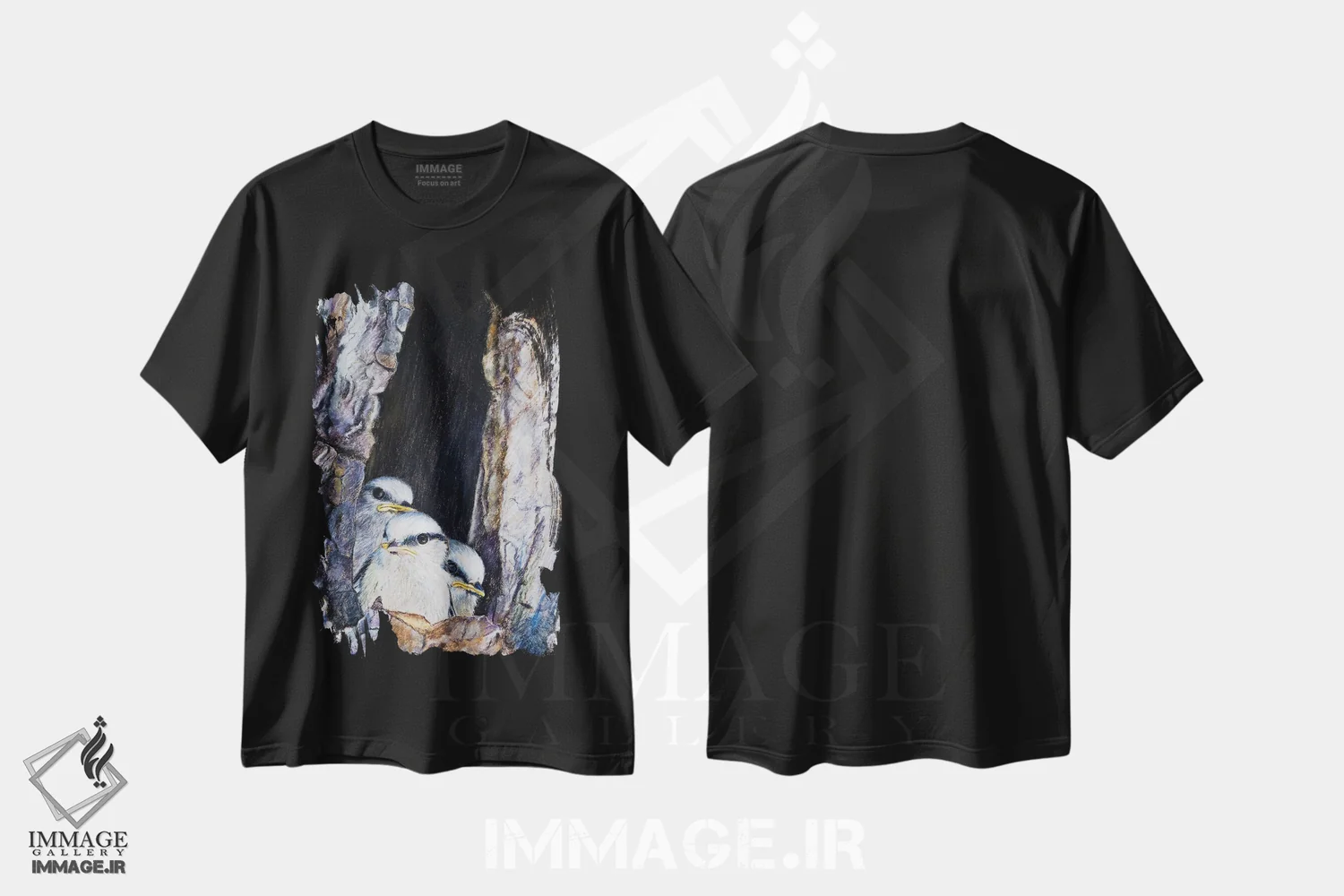 تیشرت مشکی طرح دار – تیشرت طبیعت ,"سهره آبی" اثر میخائیل ودرنیکوف فروشگاه ایماژ
