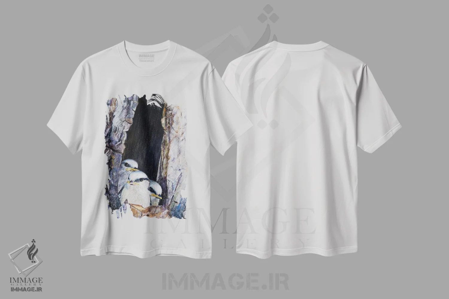 تیشرت سفید طرح دار – تیشرت طبیعت ,"سهره آبی" اثر میخائیل ودرنیکوف immage.ir