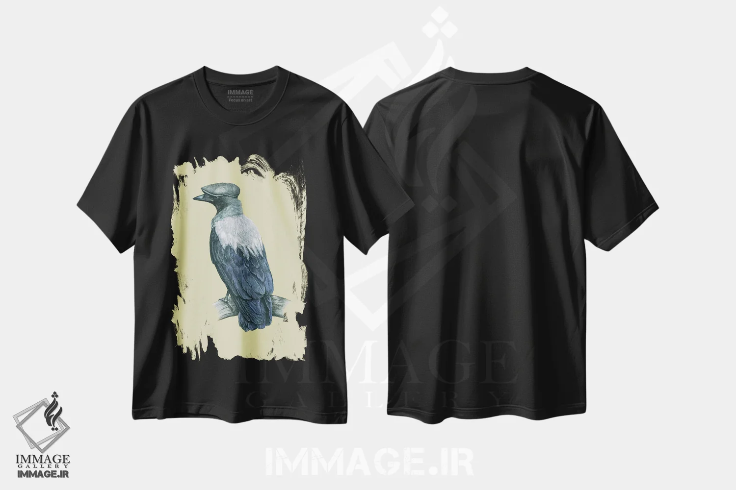 تیشرت مشکی طرح دار – تیشرت هنری ,"کلاغ کلاه دار" اثر میخائیل ودرنیکوف immage.ir
