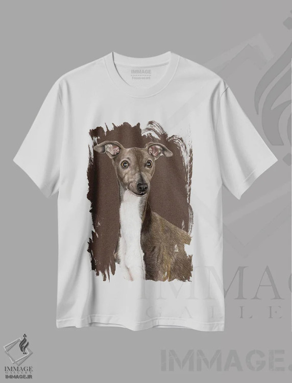 تیشرت سفید طرح دار – تیشرت حیوانات ,"سگ تازی ایتالیایی" اثر میخائیل ودرنیکوف فروشگاه ایماژ